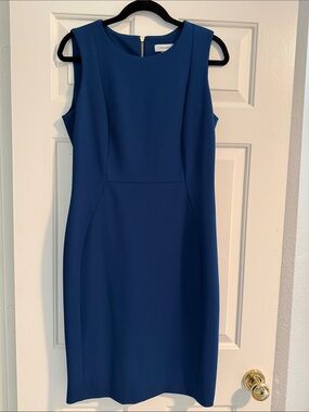 Calvin Klein Royal Blue Sleeveless Midi Sheath Dress, Sz 12